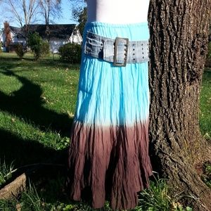 Bohemian Western skirt Upcycled Blue/Brown XL